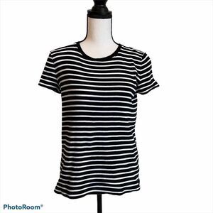 Jones of New York‎ Black and White Striped T-Shirt